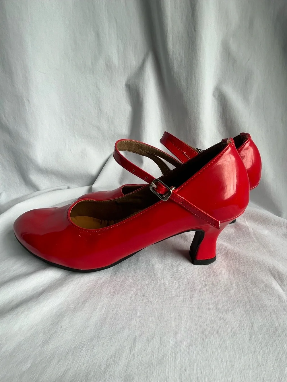 Red Patent Mary Jane Heels with Ankle Strap
